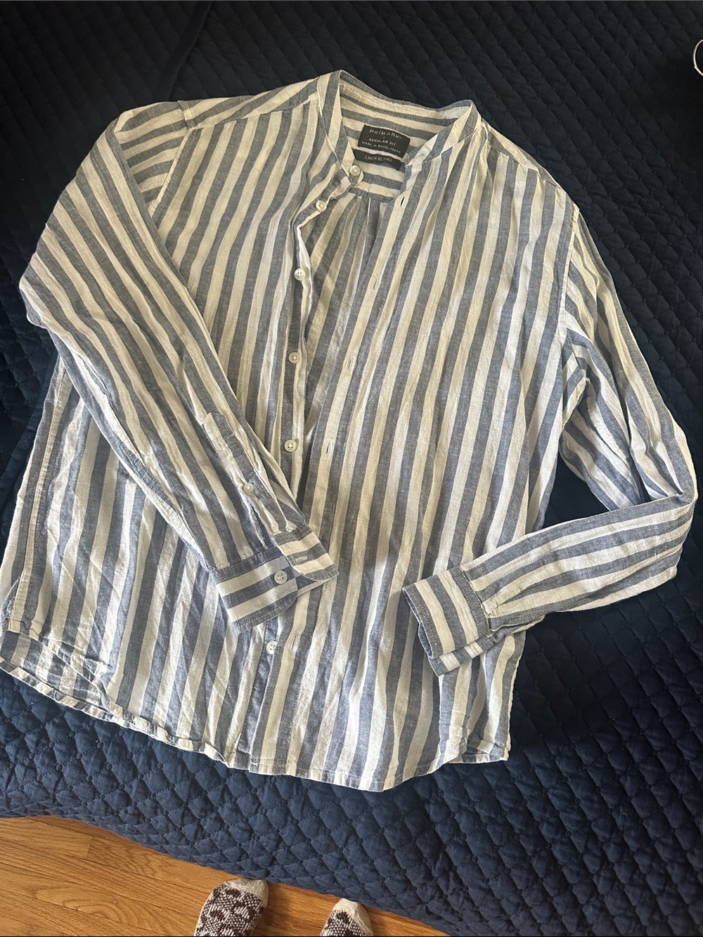 Primark Blue and White Striped Linen-Blend Shirt Jacket